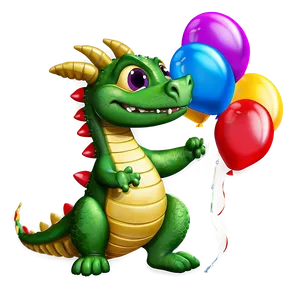 Cute Dragon With Balloons PNG Mgn