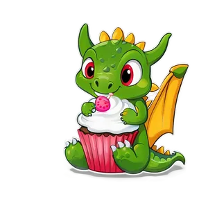 Cute Dragon With Cupcake PNG 75