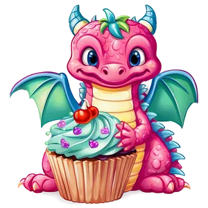 Cute Dragon With Cupcake PNG Srw