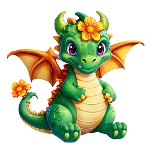 Cute Dragon With Flowers Png Iss PNG image