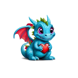 Cute Dragon With Heart Png Due PNG image