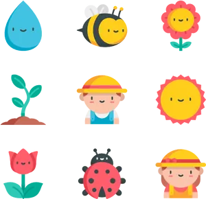Cute Garden Characters Set PNG image