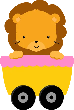 Cute Lion Cartoonin Stroller PNG