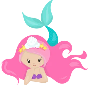 Cute Pink Mermaid Clipart PNG