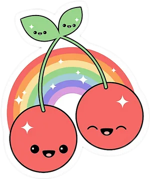 Cute Rainbow Cherries Sticker PNG image