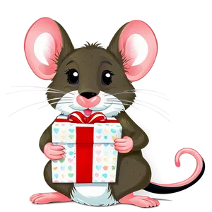 Cute Rat With Gift Png 1 PNG image