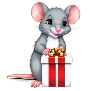 Cute Rat With Gift PNG 34