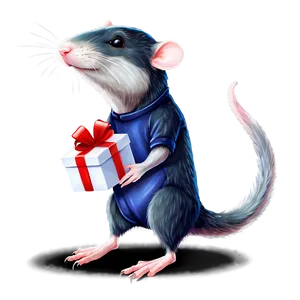 Cute Rat With Gift PNG 56
