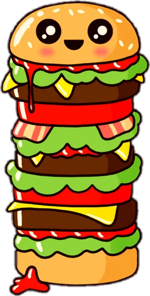 Cute Stacked Hamburger Cartoon PNG image