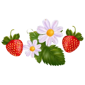 Cute Strawberry With Flowers PNG Cjg PNG