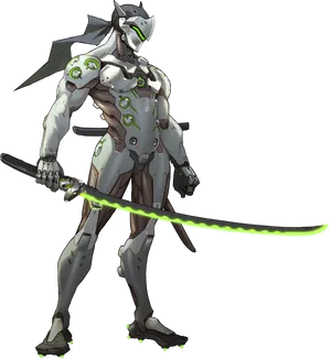 Cybernetic Ninja Genjiwith Green Sword PNG image
