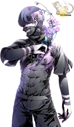 Cyberpunk Floral Anime Character PNG image