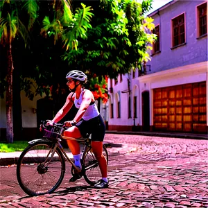 Cyclist On Cobbled Street PNG Kty41 PNG