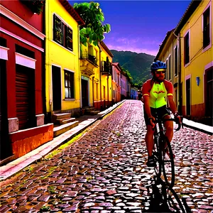 Cyclist On Cobbled Street PNG Pef76 PNG