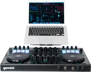 D J Controllerwith Laptop Setup PNG image