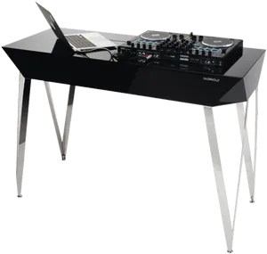 D J Setupwith Laptopand Controlleron Table PNG