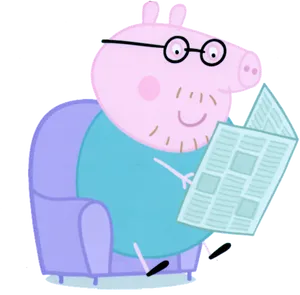 Daddy_ Pig_ Reading_ Newspaper_ Peppa_ Pig PNG