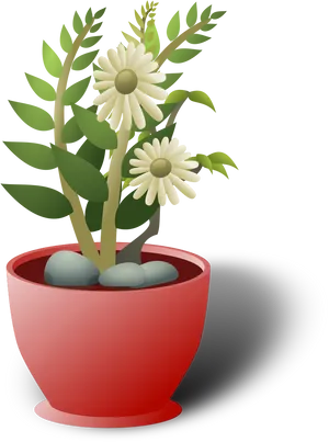 Daisy Flowersin Red Pot PNG image