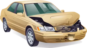 Damaged Golden Car Illustration PNG image