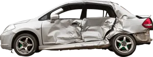Damaged Silver Car Side View PNG image
