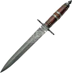 Damascus Steel Daggerwith Wooden Handle PNG