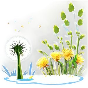 Dandelion Landscape Scene PNG Doo