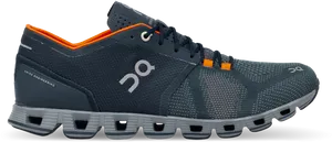 Dark Blue Running Shoewith Orange Accents PNG