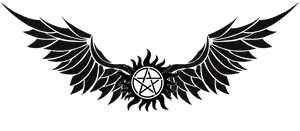 Dark Winged Pentacle Tattoo Design PNG image