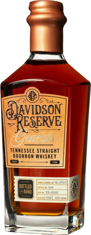 Davidson Reserve Genesis Tennessee Straight Bourbon Whiskey Bottle PNG image