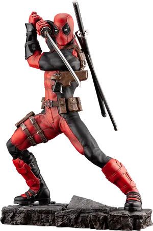 Deadpool Action Figure Posing With Swords PNG