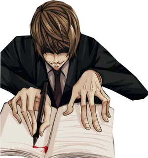 Death Note Anime Character Writing PNG image