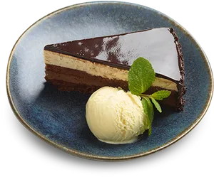 Decadent Chocolate Cake Slice With Ice Cream PNG image