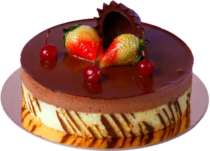 Decadent Chocolate Cakewith Strawberriesand Cherries PNG image
