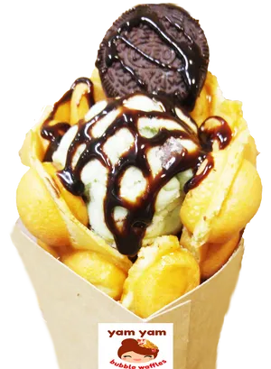 Decadent Chocolate Oreo Bubble Waffle PNG