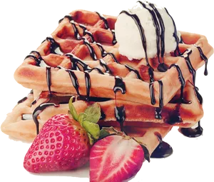Decadent Waffleswith Ice Creamand Strawberries PNG