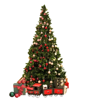 Decorated Christmas Treewith Giftsand Train PNG image