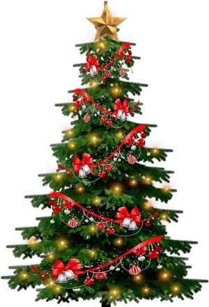 Decorated Christmas Treewith Star Topper PNG image