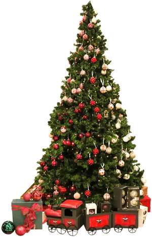 Decorated Christmas Treewith Train Set PNG image