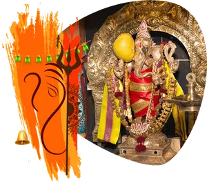Decorated Vinayagar Statueand Artistic Representation PNG image