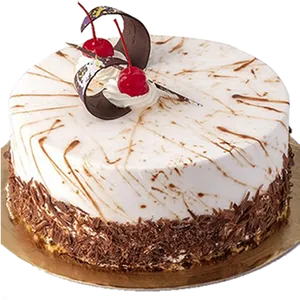 Decorated White Chocolate Cakewith Cherries PNG image