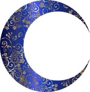 Decorative Blue Gold Crescent Moon PNG image