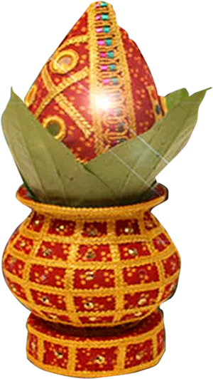 Decorative Kalashwith Coconutand Leaves PNG image