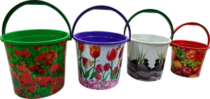 Decorative Plastic Buckets Collection PNG image