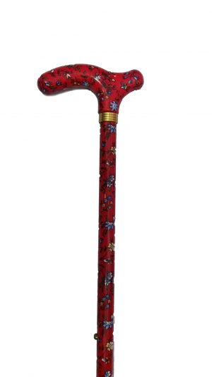 Decorative Red Floral Walking Stick PNG image