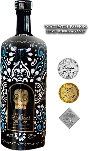 Decorative Tequila Bottlewith Awards2018 PNG image