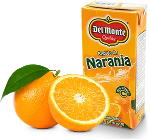 Del Monte Orange Juice Packand Fresh Orange PNG image