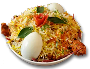 Delicious Biryani Dishwith Eggsand Chicken PNG image
