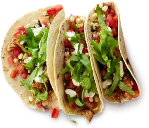 Delicious Chicken Tacos Top View PNG image
