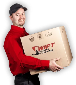 Delivery Man Holding Parcel Smiling PNG image