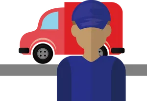 Delivery Truckand Driver Illustration PNG